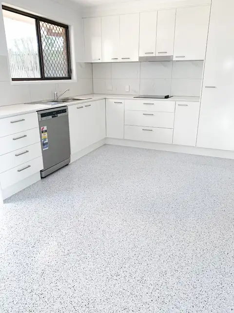 Flake epoxy kitchen floor, Melbourne home